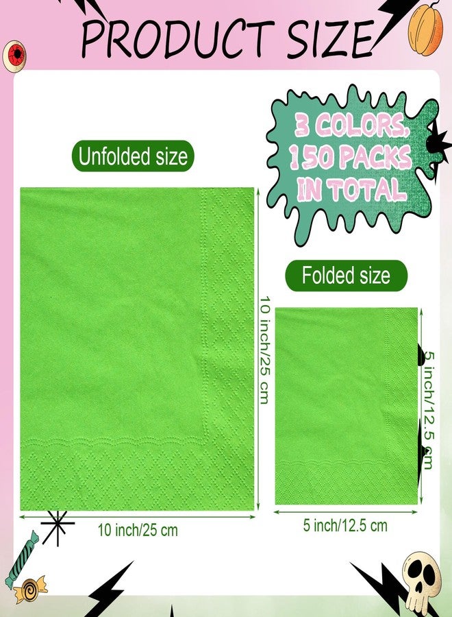 Sinload 150 Pcs Pink and Green Party Napkins Bulk Princess Witch Birthday Paper Napkins 10 x 10 Inch 2-ply Disposable Guest Hand Towels for Cocktail Dinner Beverage Wedding Halloween Tableware - Image 3